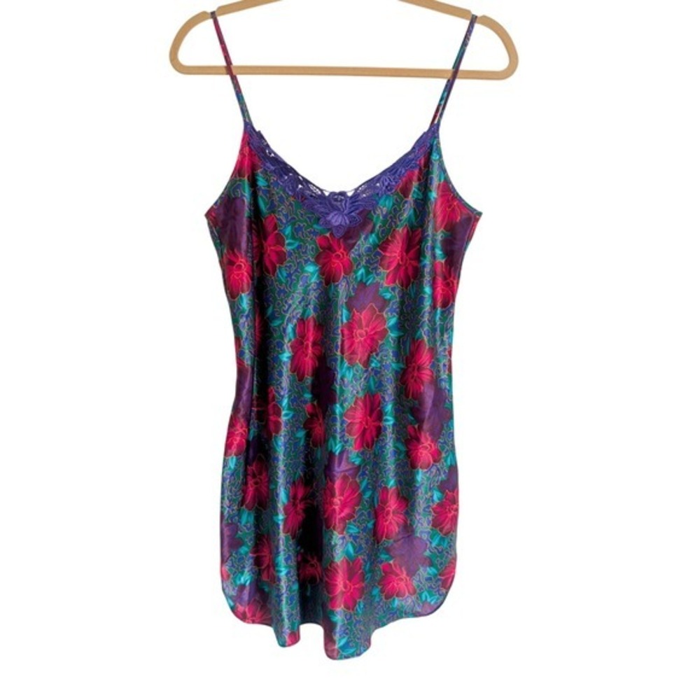 Vintage 1990s Whimsy Euro Summer Animal Print Floral Maximalist Satin Slip Dress